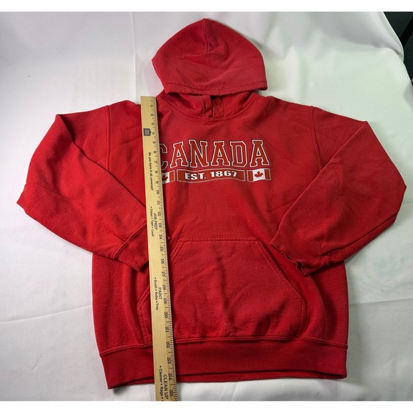 Mens Red Canada Est 1867 Hoodie Sweatshirt Gildan Heavy Blend Small Pullover - Picture 8 of 9